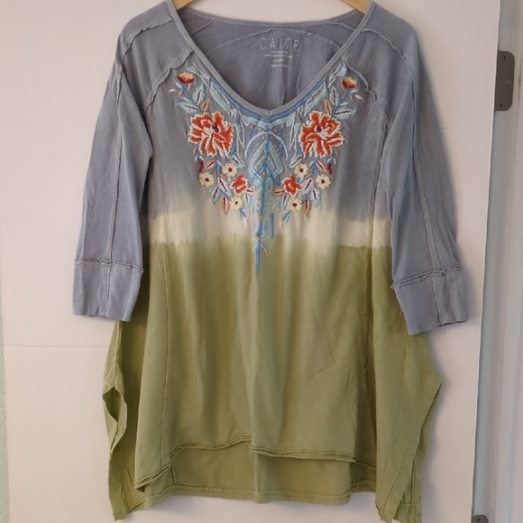 Caite V Neck Boho Embroidered 3/4 Sleeves Women's Johnny Was Style Tunic Top S - Picture 1 of 4